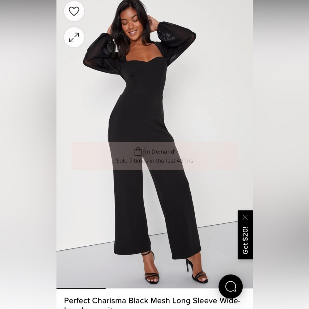 LULUs perfect charisma black mesh long sleeve wide leg jumpsuit